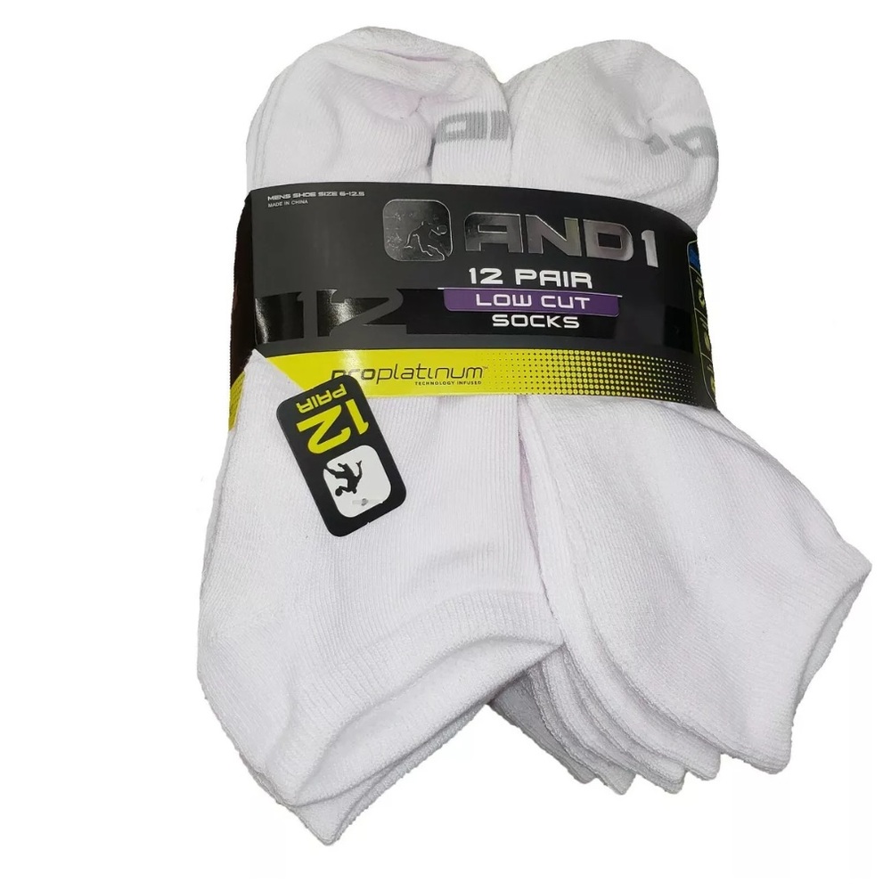 AND1 White 12 Pair ProPlatinum Low Cut Socks